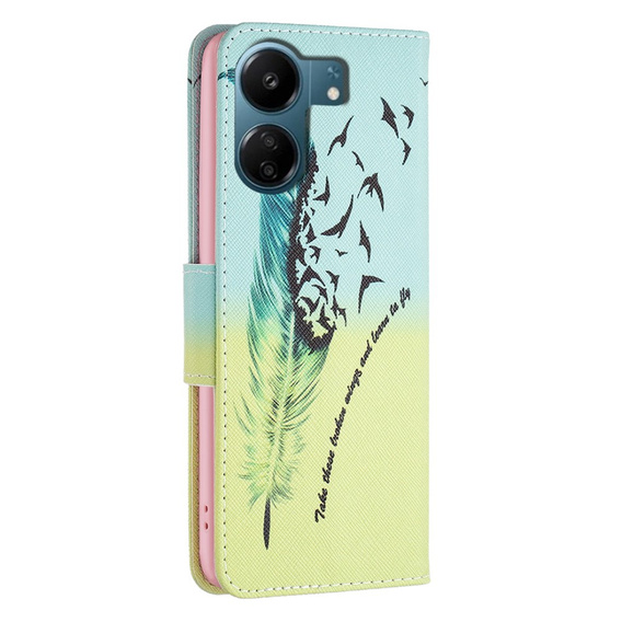 Etui z klapką do Samsung Galaxy A25 5G, Wallet, feather, niebieskie + szkło 9H