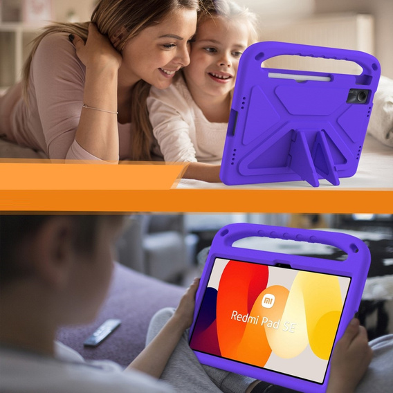 Etui dla dzieci do Xiaomi Redmi Pad SE 11", dziecięce z uchwytem, Fioletowe
