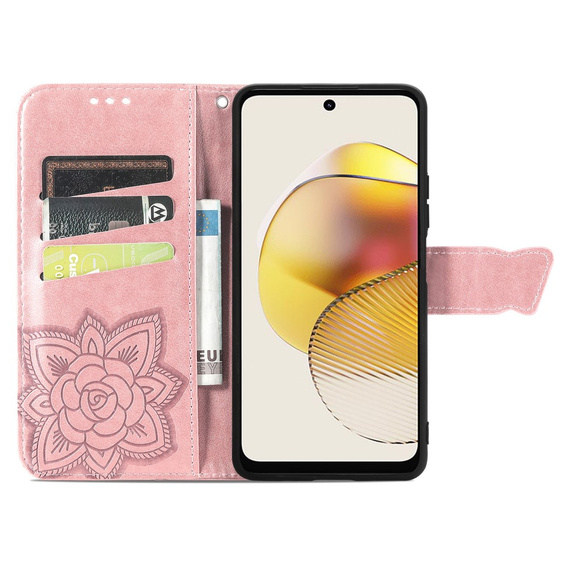 Etui z klapką do Motorola Moto G73 5G, Butterfly, różowe rose gold