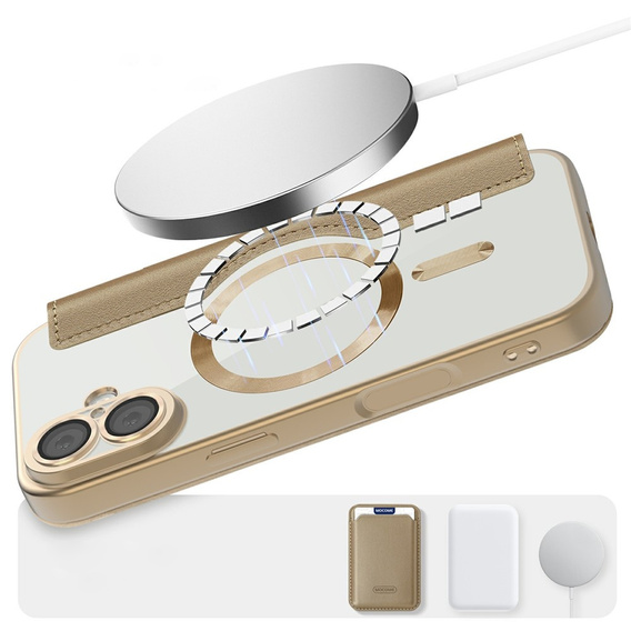 Etui z klapką do iPhone 17, RFID Wallet MagSafe z ochroną aparatu, złote