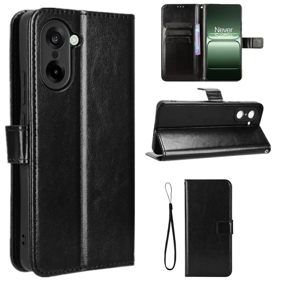Etui z klapką do OnePlus Nord CE5, Crazy Horse Wallet, czarne