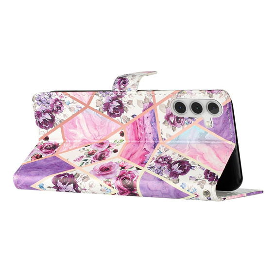 Etui z klapką do Samsung Galaxy A25 5G, Wallet, marble & flowers, różowe + szkło 9H