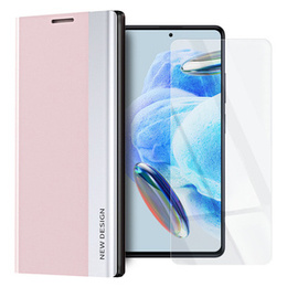 Zestaw Etui Side Magnetic do Xiaomi Poco X5 Pro 5G / Redmi Note 12 Pro, Różowe + Szkło