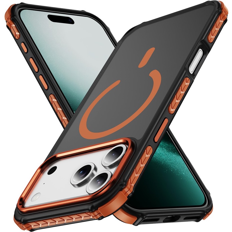 Etui pancerne do iPhone 17 Pro Max, Matt Case, do MagSafe, matowe z pomarańczową ramką