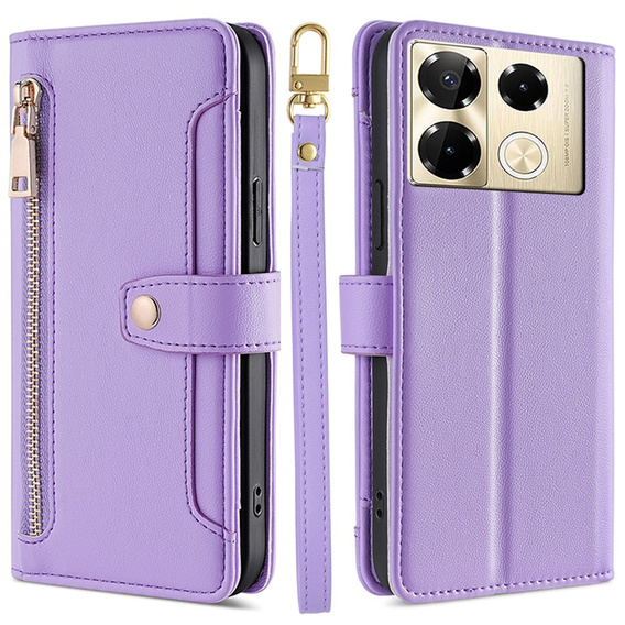 Etui z klapką do Infinix Note 40 Pro, Wallet Zipper Pocket, fioletowe