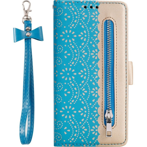 Etui z klapką do Samsung Galaxy A54 5G, Wallet Pocket Zipper Lace, niebieskie