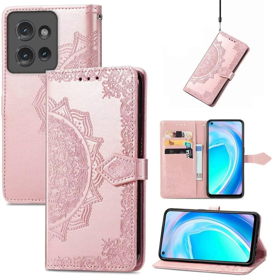 Etui z klapką do Motorola Edge 50 Neo, Mandala, różowe rose gold