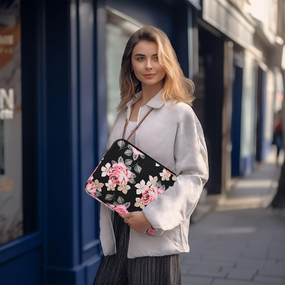 Etui na Laptopa 13" z Nadrukiem Różanym - Czarne