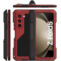 Etui pancerne do Samsung Galaxy Z Fold 5 5G, aluminiowe, z podstawką i miejscem na rysik, czerwone