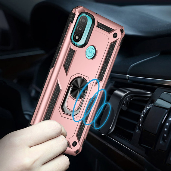 Etui pancerne do Motorola Moto E20/E30/E40, Nox Case Ring, różowe rose gold