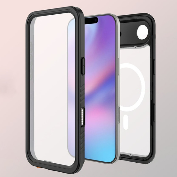 Etui Wodoodporne IP68 do iPhone Air, Redpepper, do MagSafe, przezroczyste z czarną ramką