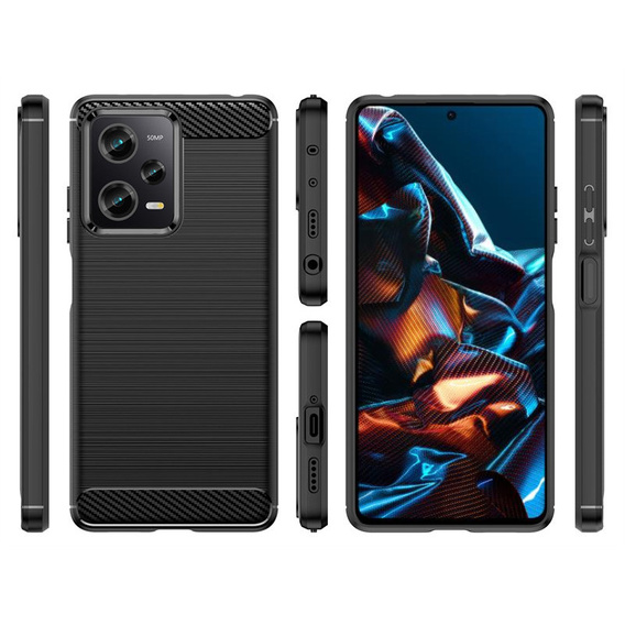 Zestaw Etui do Xiaomi Poco X5 Pro 5G, karbon, silikonowe ochronne czarne + Szkło