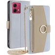 Etui z klapką do Motorola Moto G84, Wallet Zipper Pocket, z lusterkiem, niebieskie