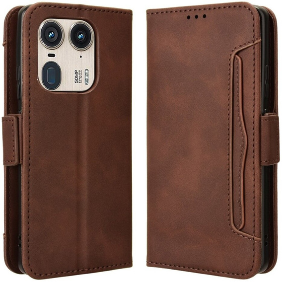 Etui z klapką do Motorola Edge 50 Ultra, Card Slot, brązowe
