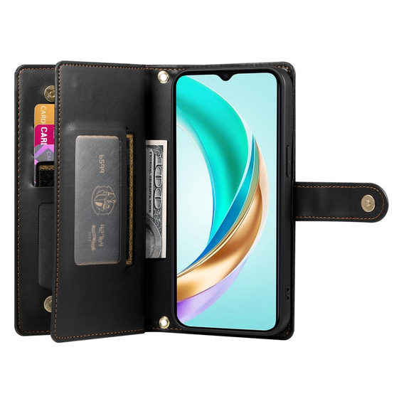 Etui z klapką do Honor Magic 7 Lite, Wallet Zipper Pocket, czarne