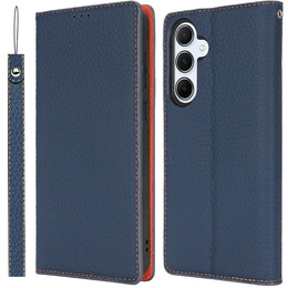 Etui z klapką do Samsung Galaxy S25, Litchi Skin Grain, granatowe