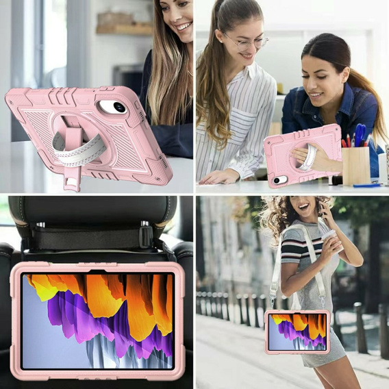 Pancerne etui do Xiaomi Redmi Pad 2, z podstawką i paskiem na ramię – różowe