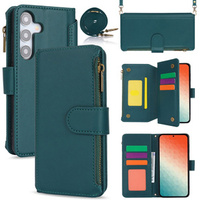 Etui z klapką do Samsung Galaxy S24, Wallet Zipper Pocket RFID, z paskiem na ramię, zielone