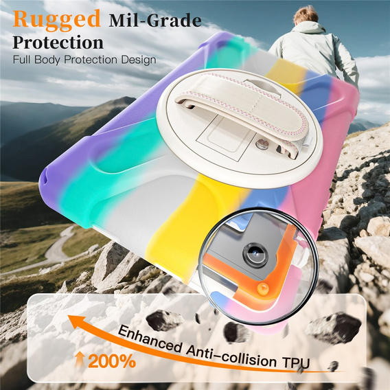 Pancerne etui do Samsung Galaxy Tab A11, z podstawką i paskiem na ramię – wielokolorowe