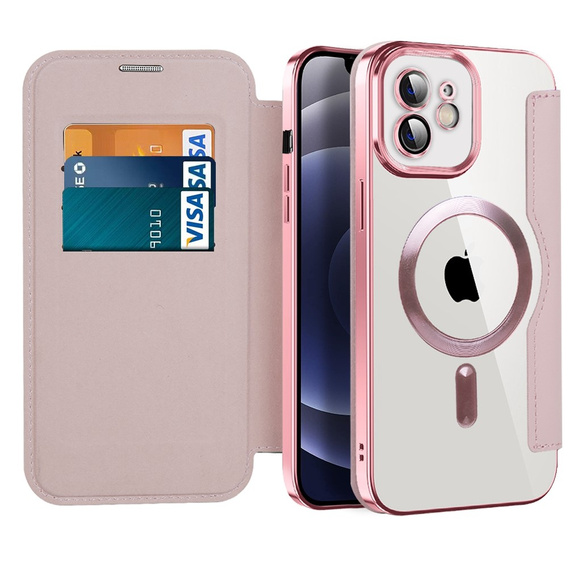 Etui z klapką do iPhone 12, RFID Wallet MagSafe z ochroną aparatu, różowe