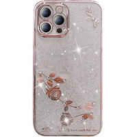 Etui do iPhone 12 Pro Max, Glitter Flower, różowe rose gold