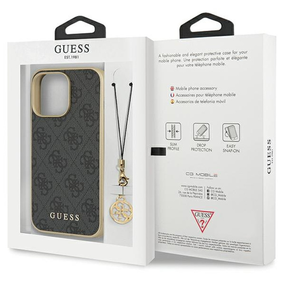 Etui GUESS do iPhone 14 Pro, 4G Charms Collection, szare
