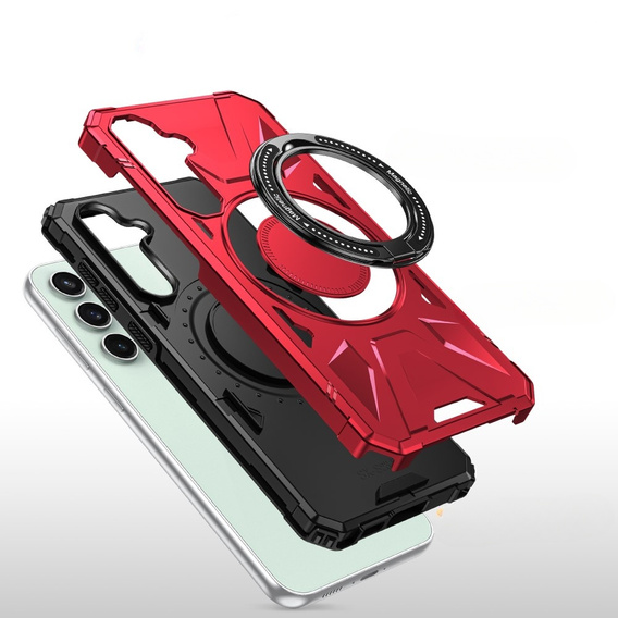 Etui do Samsung Galaxy A15 5G, pancerne do MagSafe z podstawką, czerwone + szkło 9H