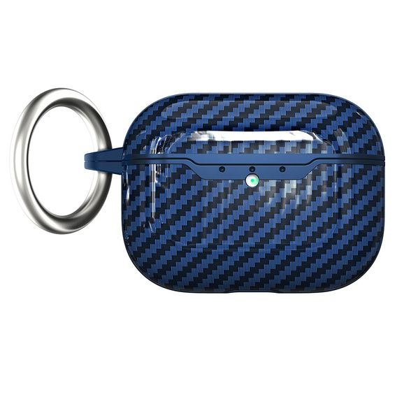 Etui do AirPods Pro 3 z fakturą włókna węglowego, z karabińczykiem - niebieskie