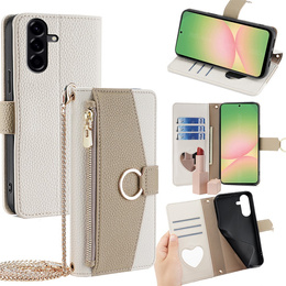 Etui z klapką do Samsung Galaxy A56 5G, Wallet Zipper Pocket, z lusterkiem, białe