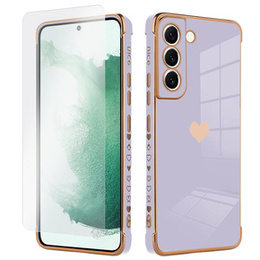 Zestaw Etui do Samsung Galaxy S22, Electro heart, Fioletowe + Szkło