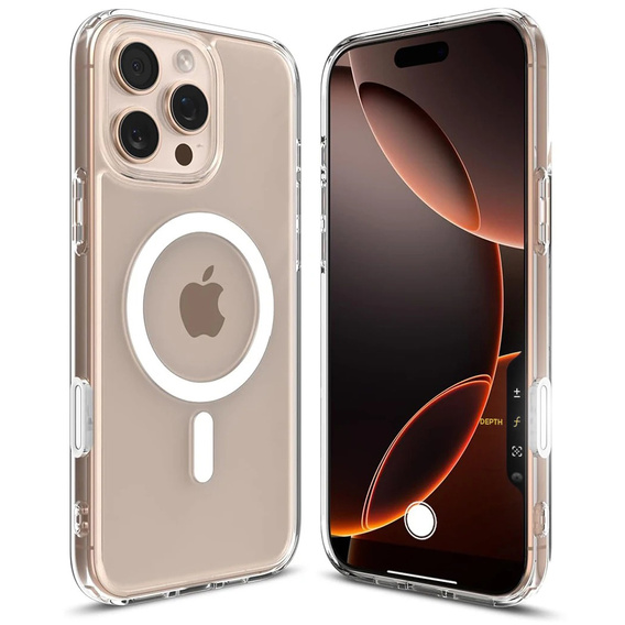 Etui ERBORD z MagSafe do iPhone 16 Pro Max, aktywny przycisk, przezroczyste + Szkło hartowane