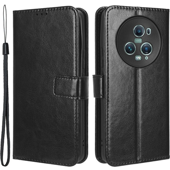 Etui z klapką do Honor Magic 5 Pro, Crazy Horse Wallet, czarne