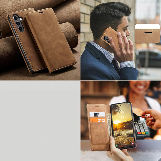 Etui do Samsung Galaxy A55, ERBORD Vintage portfel z klapką, brązowe + Szkło na ekran