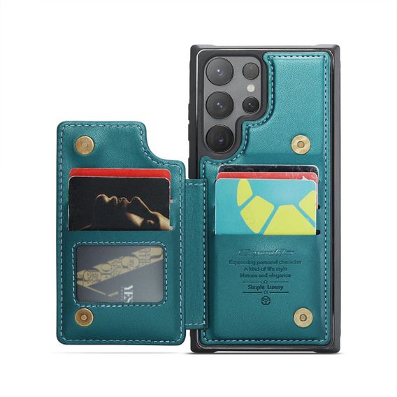 Etui z klapką CASEME do Samsung Galaxy S25 Ultra, Litchi Wallet, zielone