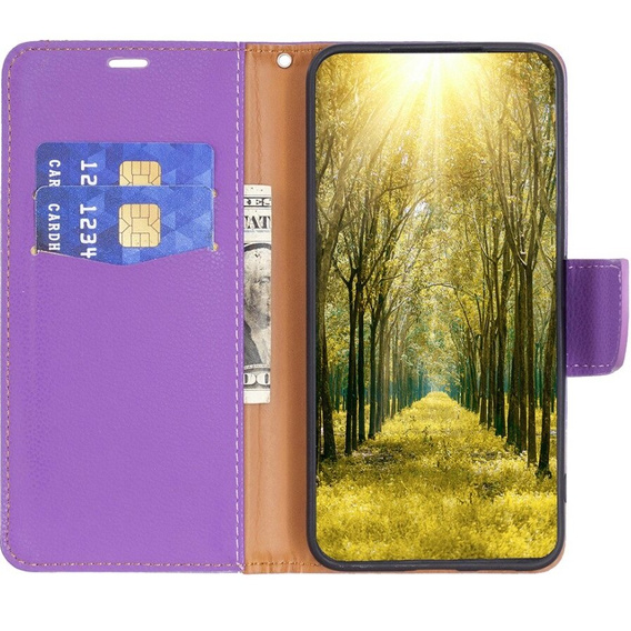 Etui z klapką do Samsung Galaxy A55 5G, Wallet Litchi Leather, fioletowe