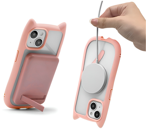 Etui do iPhone 13 / iPhone 14, do MagSafe, Cute Cat, różowe + Szkło na ekran