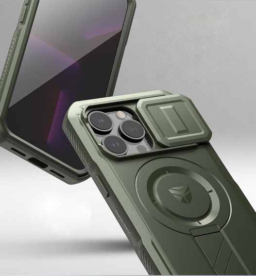 Etui Dexnor do iPhone 13 Pro – magnetyczne, z przesuwaną osłoną aparatu - zielone