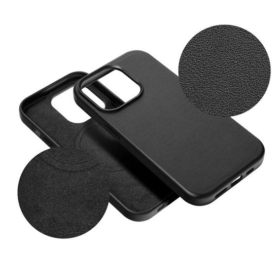 Skórzane Etui do MagSafe do iPhone 16 Pro, czarne + Szkło Hartowane 9H