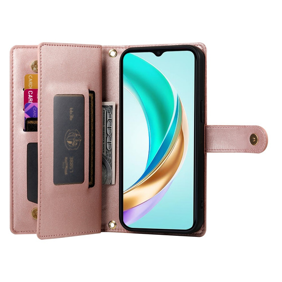 Etui z klapką do Honor Magic 7 Lite, Wallet Zipper Pocket, różowe