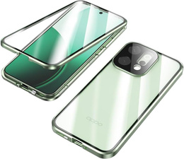 Etui do Oppo Reno 14, Magnetic Dual Glass, przezroczyste z zielonymi rantami