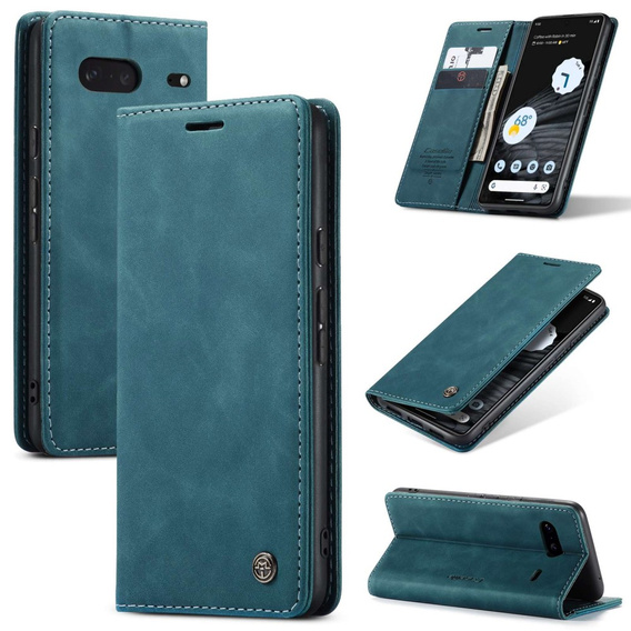 Etui CASEME do Google Pixel 7, Leather Wallet Case, turkusowe