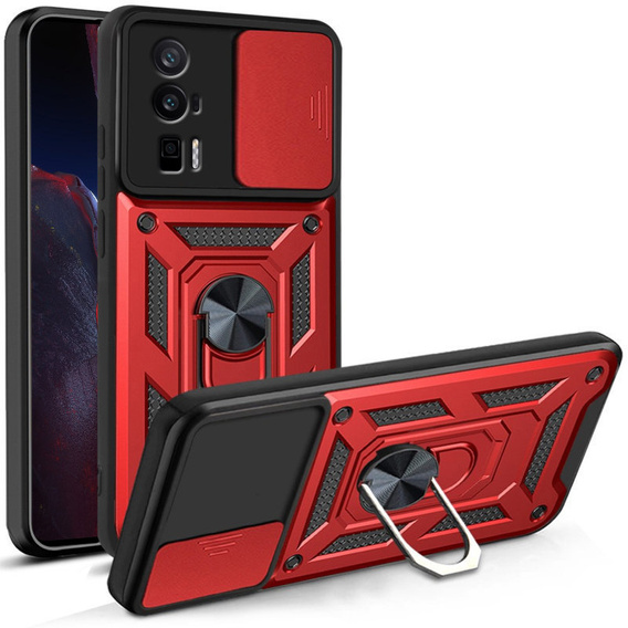 Etui pancerne do Xiaomi Poco F5 Pro, CamShield Slide, czerwone