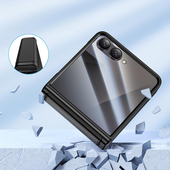 Etui do Samsung Galaxy Z Flip7 5G, PC Case, ze szkłem, czarne