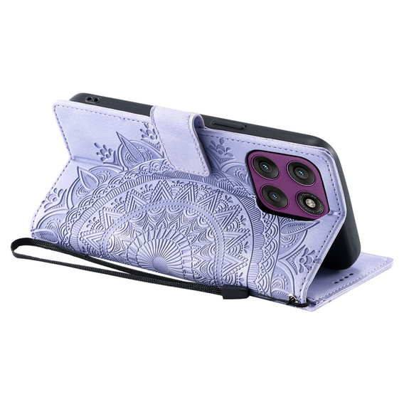 Etui portfelowe z motywem kwiatowym do Motorola Moto G56 5G – Fioletowe