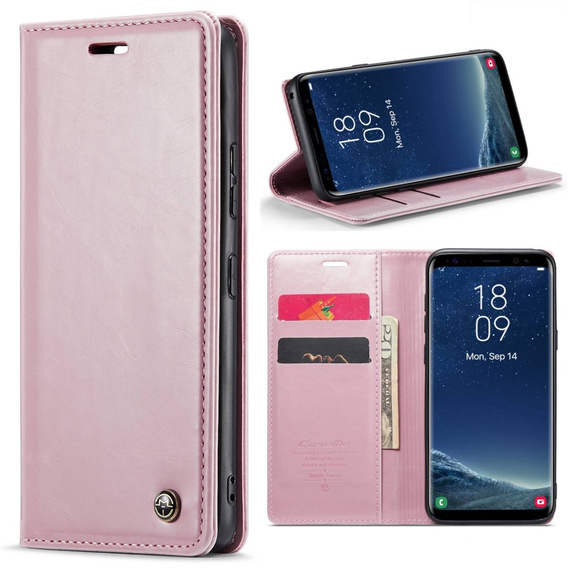 Etui z klapką CASEME do Samsung Galaxy S8, Waxy Textured, różowe