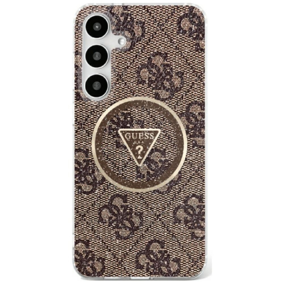 Etui GUESS do Samsung Galaxy S25 Ultra, Magnetic IML Metal Glitter 4G Circle Triangle, brązowe