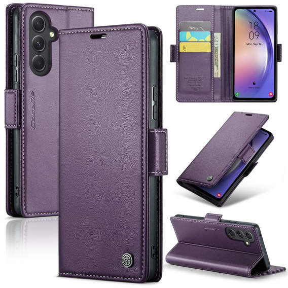 Etui z klapką CASEME do Samsung Galaxy A54 5G, Litchi Wallet, fioletowe