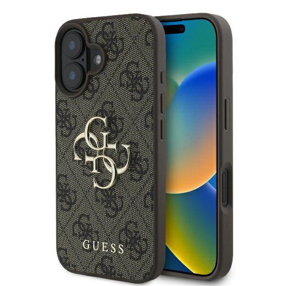 Etui GUESS do iPhone 16, 4G Big Metal Logo, brązowe