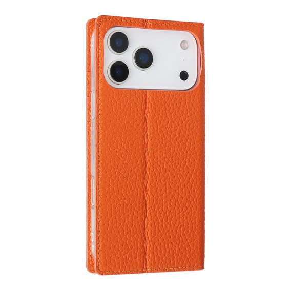 Etui z klapką do iPhone 17 Pro, Litchi Skin Grain, pomarańczowe