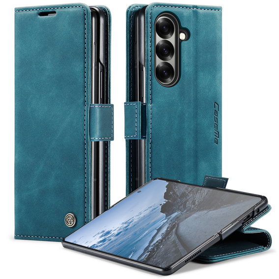 Etui CASEME do Samsung Galaxy Z Fold7 5G, Leather Wallet Case, niebieskie